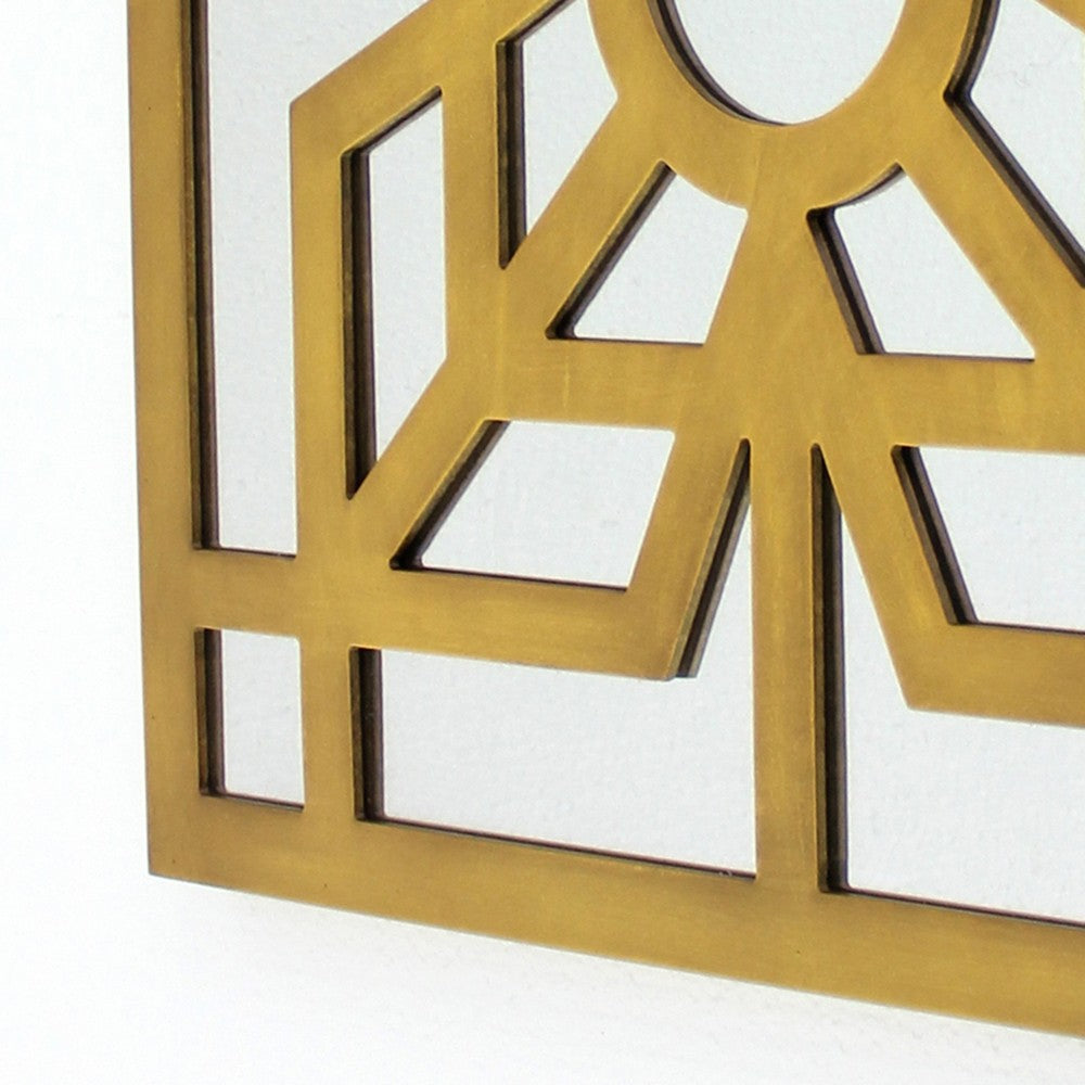 Mirrored Wall Decor with Wooden Floral Overlay on Top, Gold and Silver - BM211073