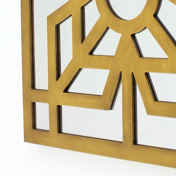 Mirrored Wall Decor with Wooden Floral Overlay on Top, Gold and Silver - BM211073