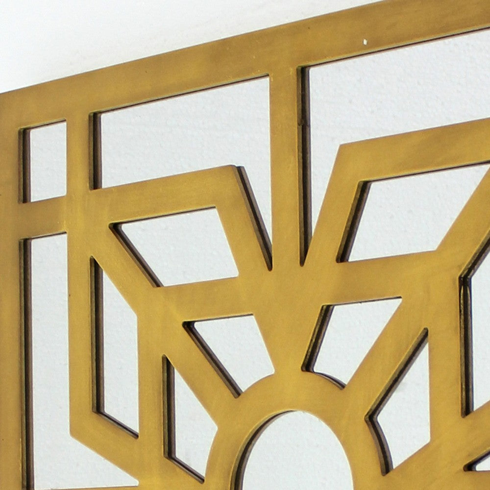 Mirrored Wall Decor with Wooden Floral Overlay on Top, Gold and Silver - BM211073
