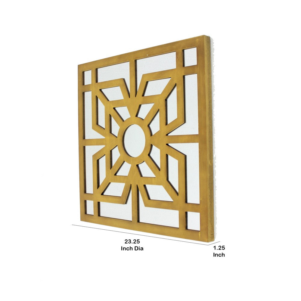 Mirrored Wall Decor with Wooden Floral Overlay on Top, Gold and Silver - BM211073