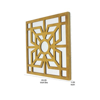 Mirrored Wall Decor with Wooden Floral Overlay on Top, Gold and Silver - BM211073