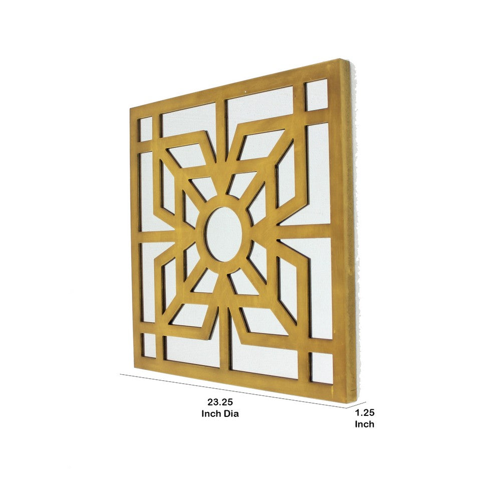 Mirrored Wall Decor with Wooden Floral Overlay on Top, Gold and Silver - BM211073