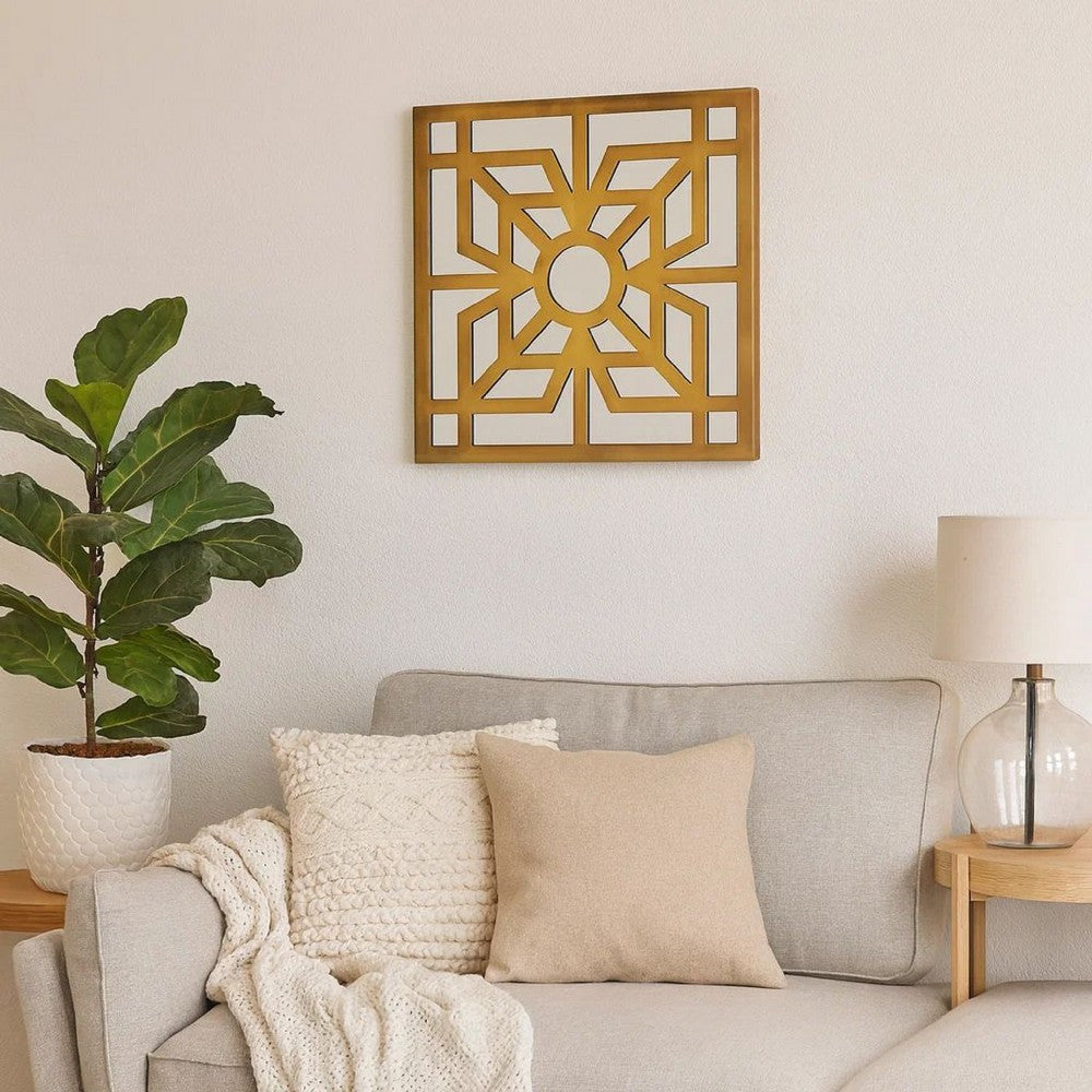 Mirrored Wall Decor with Wooden Floral Overlay on Top, Gold and Silver - BM211073