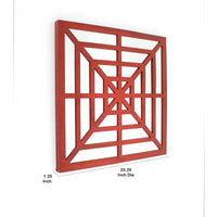 Wooden Wall Decor with Concentric Square Design on Top, Red and Silver - BM211074
