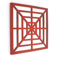 Wooden Wall Decor with Concentric Square Design on Top, Red and Silver - BM211074