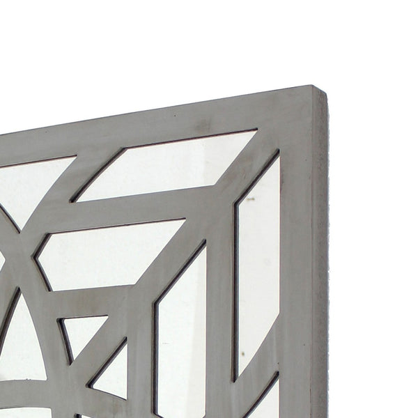 23 x 23 Mirrored Wall Decor with Geometric Wood Cut Out, Gray - BM211075
