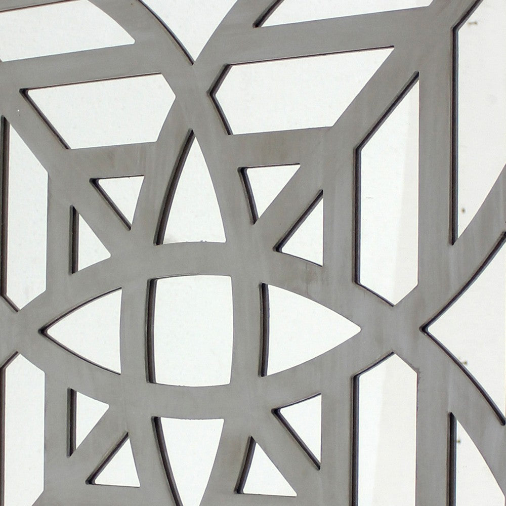 23 x 23 Mirrored Wall Decor with Geometric Wood Cut Out, Gray - BM211075