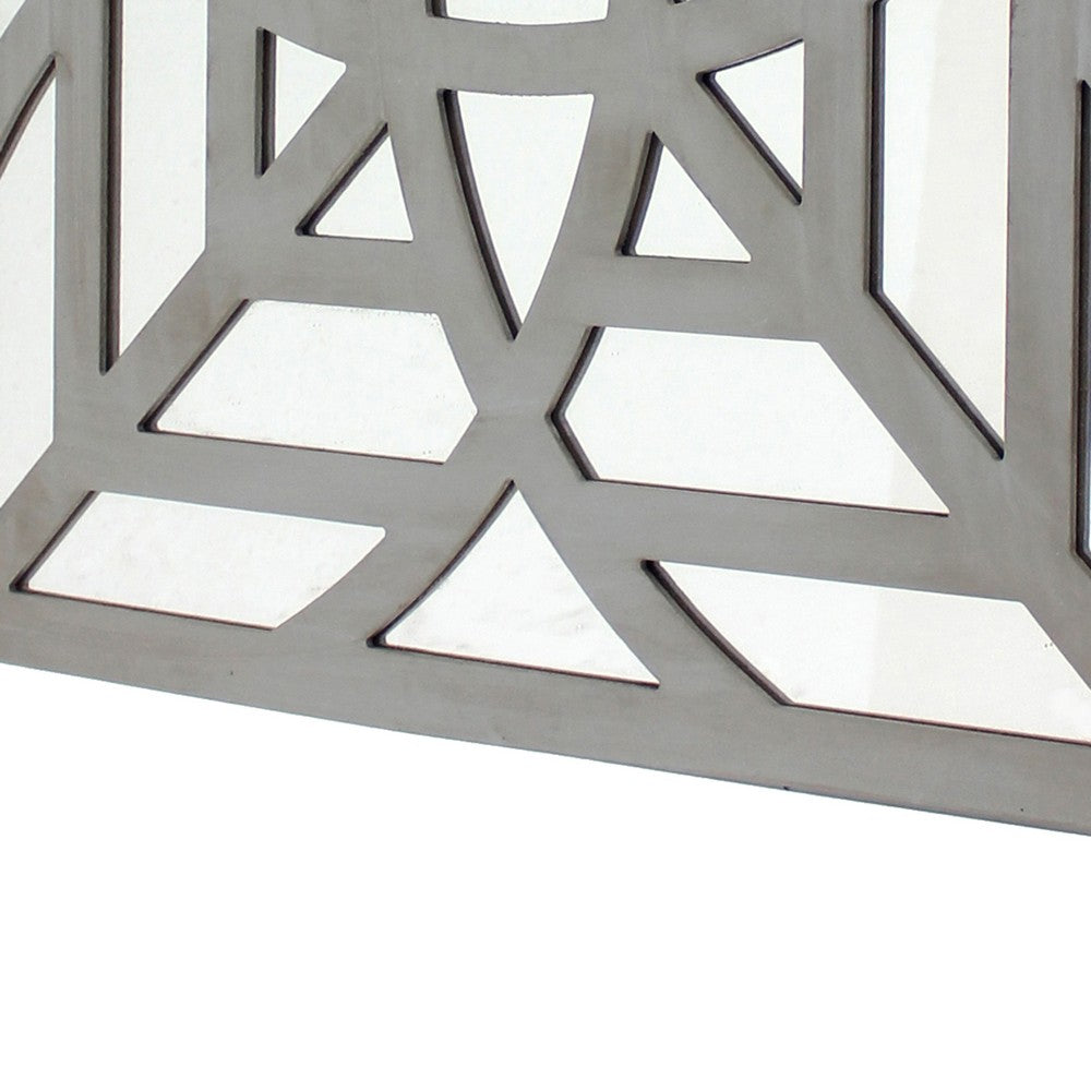 23 x 23 Mirrored Wall Decor with Geometric Wood Cut Out, Gray - BM211075