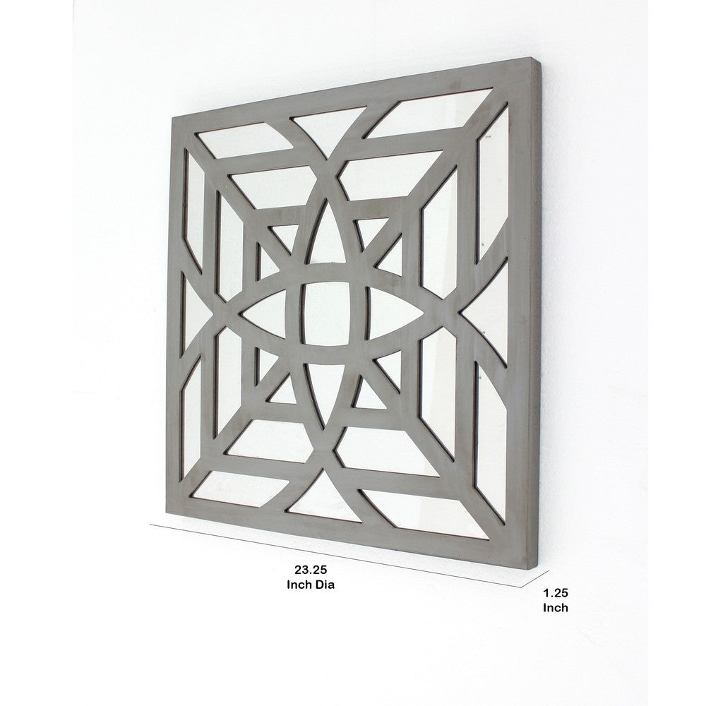 23 x 23 Mirrored Wall Decor with Geometric Wood Cut Out, Gray - BM211075