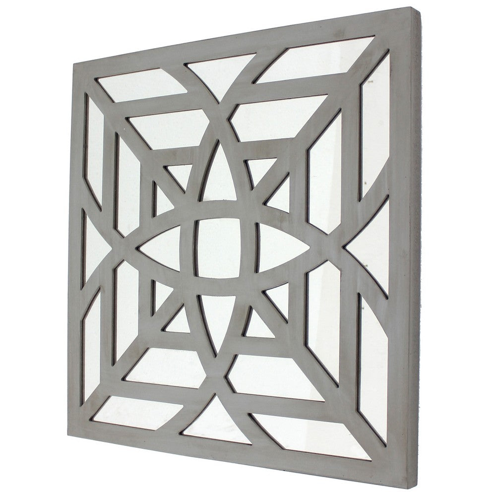 23 x 23 Mirrored Wall Decor with Geometric Wood Cut Out, Gray - BM211075
