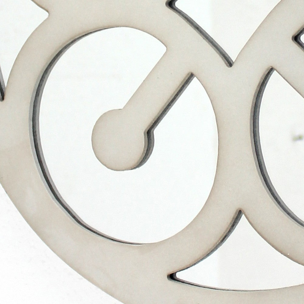 Wooden Round Shape Wall Decor Geometric Overlay on Top, White and Silver - BM211076