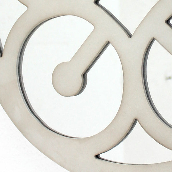 Wooden Round Shape Wall Decor Geometric Overlay on Top, White and Silver - BM211076