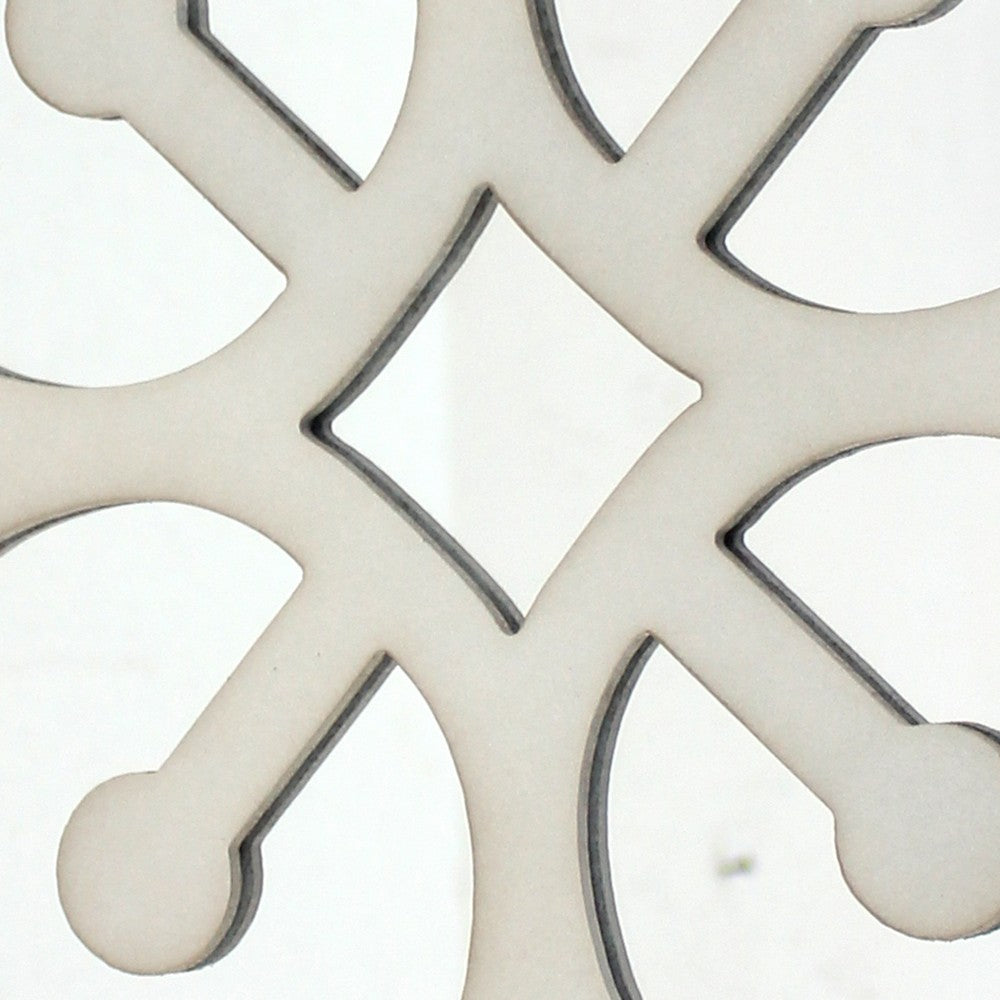Wooden Round Shape Wall Decor Geometric Overlay on Top, White and Silver - BM211076