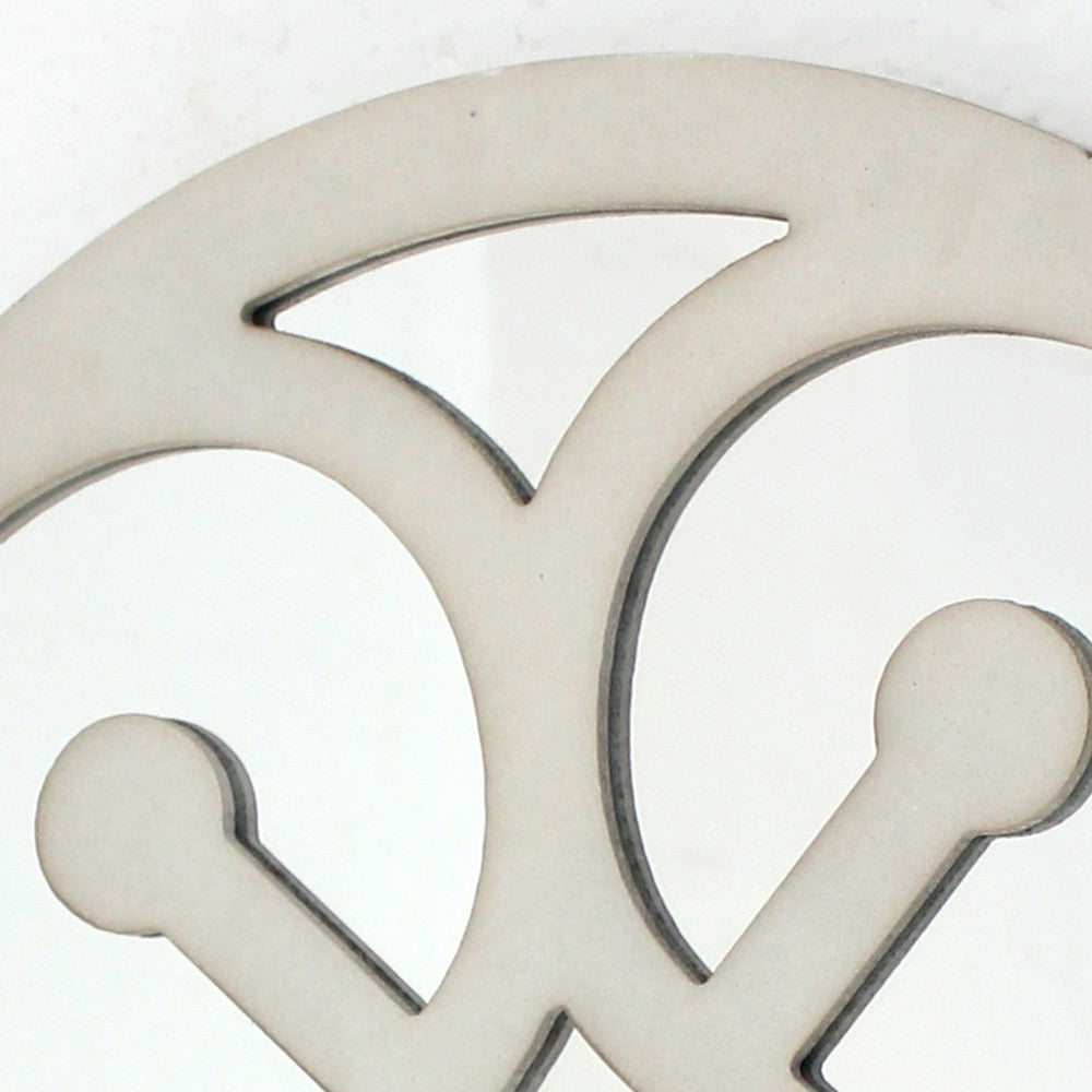 Wooden Round Shape Wall Decor Geometric Overlay on Top, White and Silver - BM211076