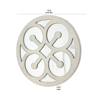Wooden Round Shape Wall Decor Geometric Overlay on Top, White and Silver - BM211076