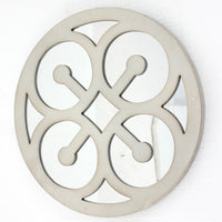 Wooden Round Shape Wall Decor Geometric Overlay on Top, White and Silver - BM211076