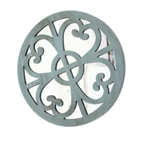 Wooden Round Wall Decor with Floral Pattern, Distressed Blue and Silver - BM211077