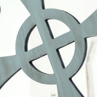 Wooden Round Wall Decor with Floral Pattern, Distressed Blue and Silver - BM211077