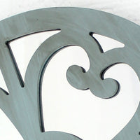 Wooden Round Wall Decor with Floral Pattern, Distressed Blue and Silver - BM211077