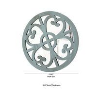 Wooden Round Wall Decor with Floral Pattern, Distressed Blue and Silver - BM211077