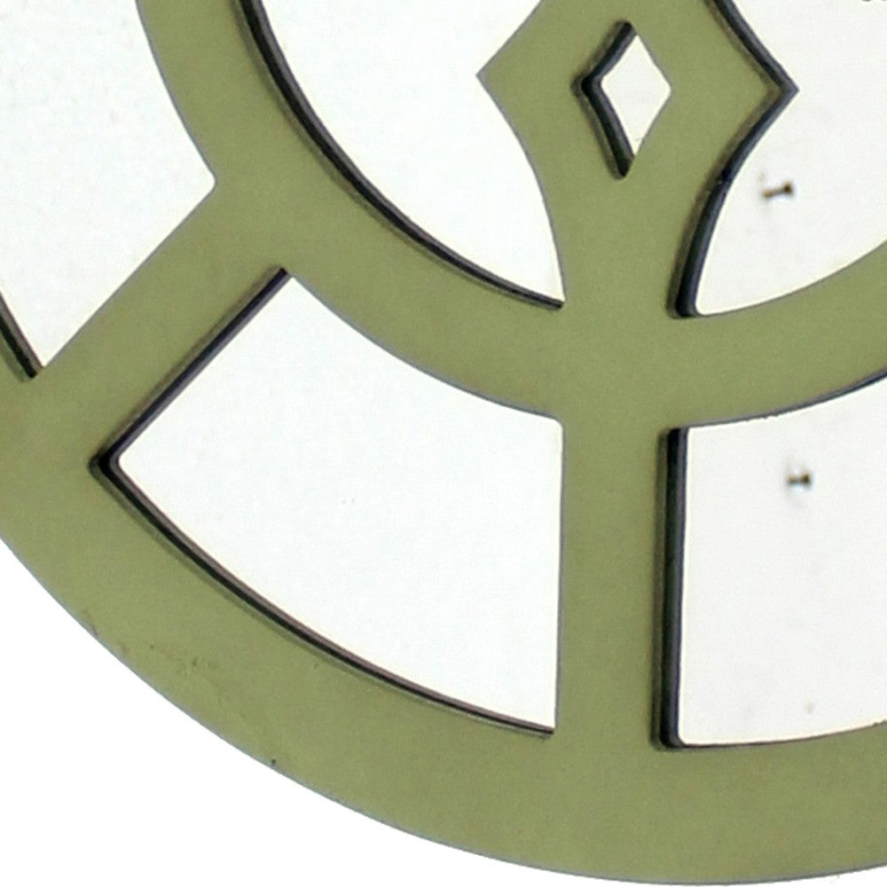 Round Wooden Wall Decor with Minimalist Pattern On Top, Green and Silver - BM211078
