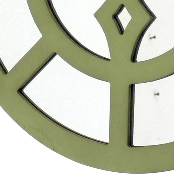 Round Wooden Wall Decor with Minimalist Pattern On Top, Green and Silver - BM211078