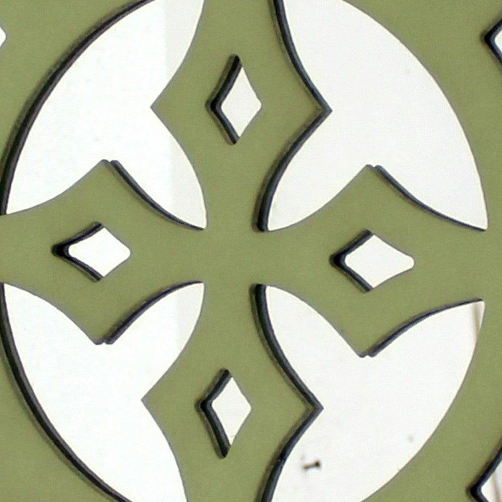 Round Wooden Wall Decor with Minimalist Pattern On Top, Green and Silver - BM211078