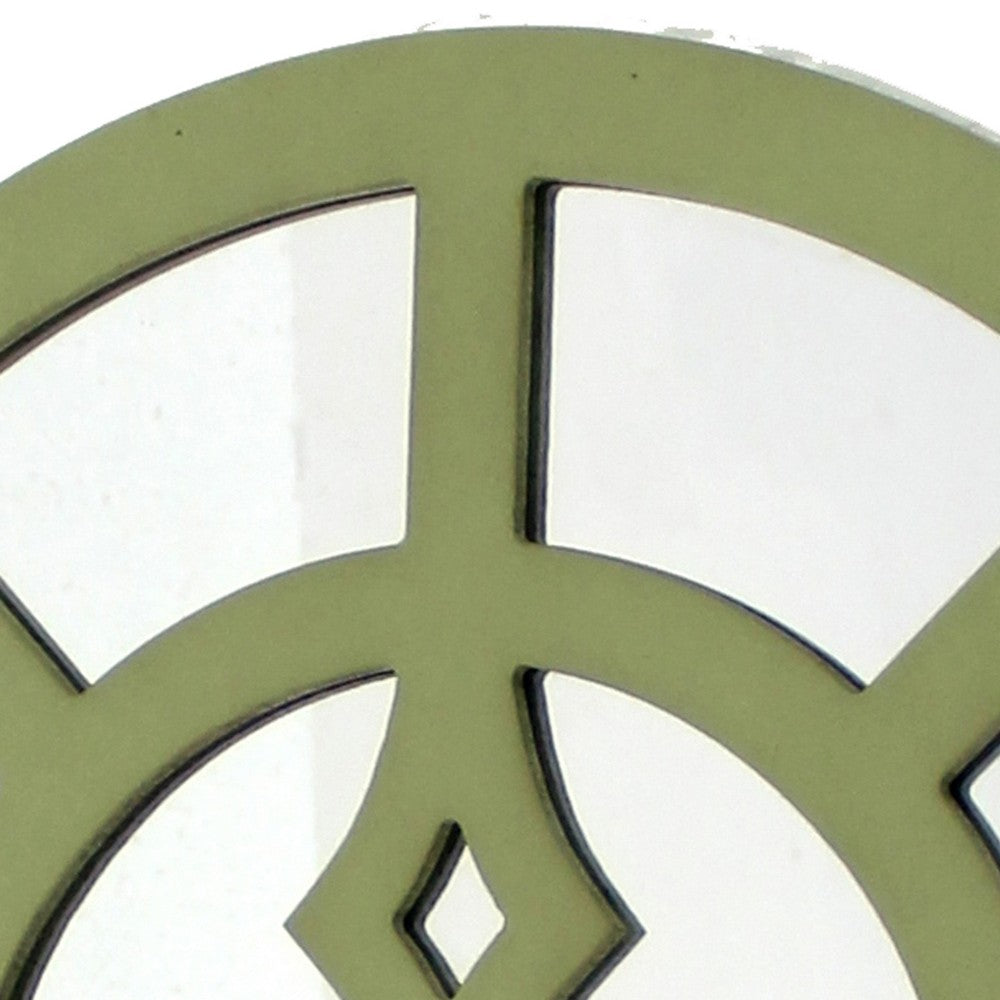 Round Wooden Wall Decor with Minimalist Pattern On Top, Green and Silver - BM211078