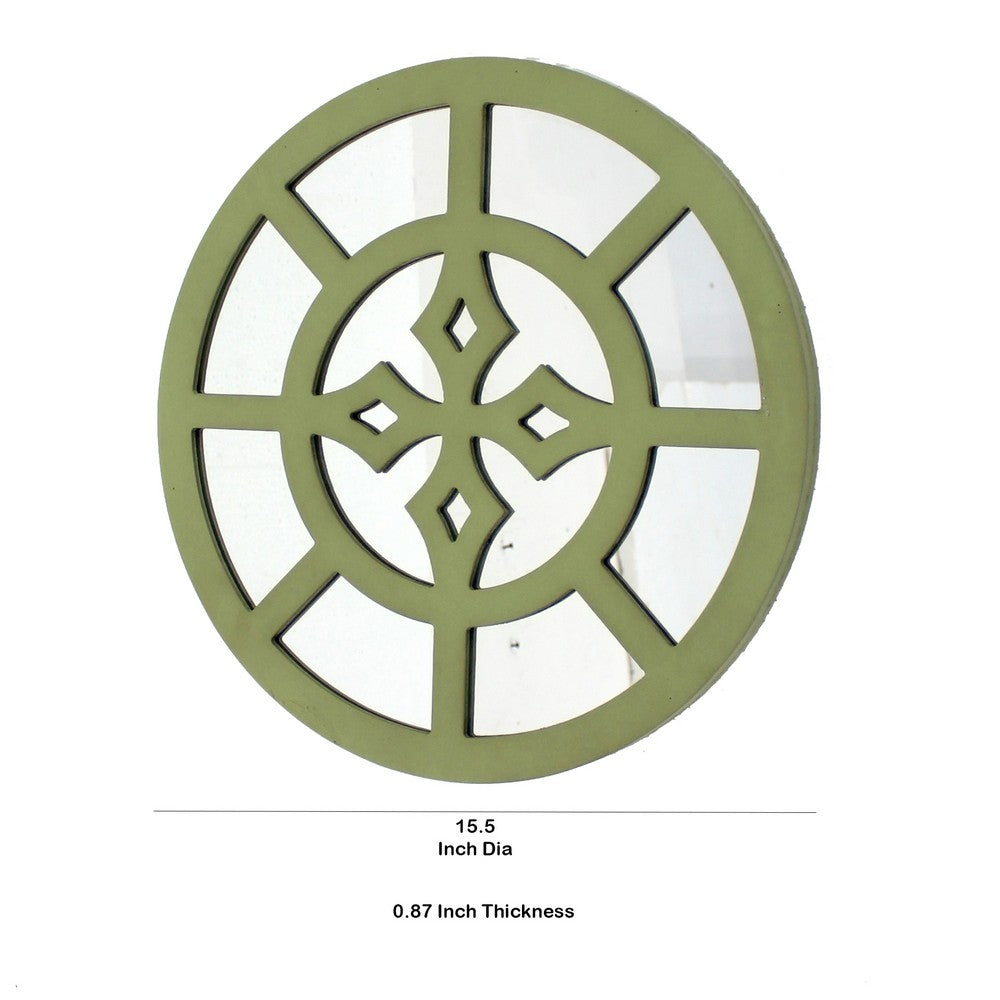 Round Wooden Wall Decor with Minimalist Pattern On Top, Green and Silver - BM211078