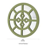 Round Wooden Wall Decor with Minimalist Pattern On Top, Green and Silver - BM211078