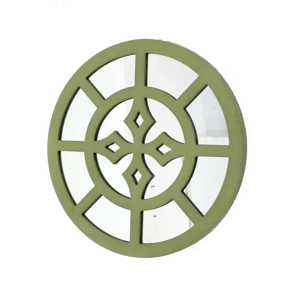 Round Wooden Wall Decor with Minimalist Pattern On Top, Green and Silver - BM211078