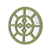Round Wooden Wall Decor with Minimalist Pattern On Top, Green and Silver - BM211078