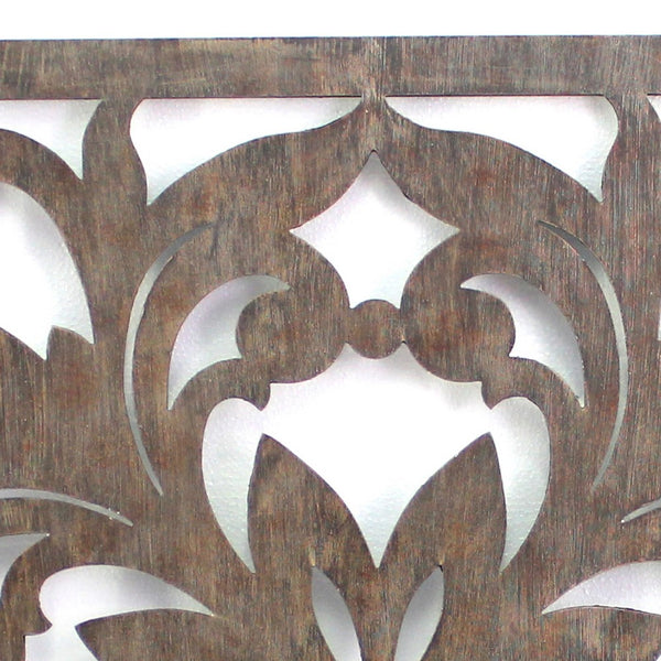 Traditional Square Shape Wooden Wall Decor with Floral Engraving, Brown - BM211080