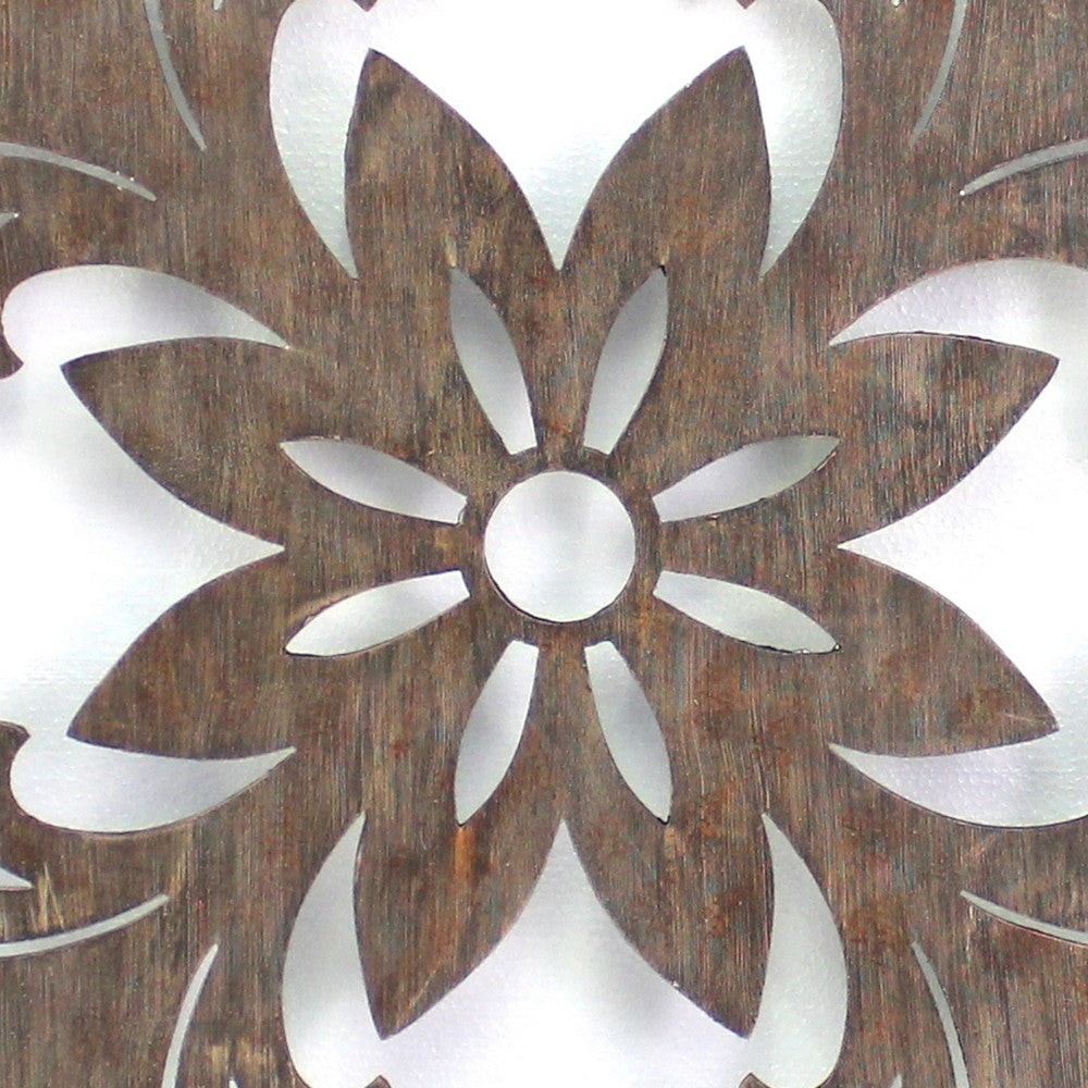 Traditional Square Shape Wooden Wall Decor with Floral Engraving, Brown - BM211080