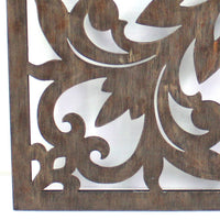 Traditional Square Shape Wooden Wall Decor with Floral Engraving, Brown - BM211080