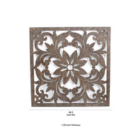 Traditional Square Shape Wooden Wall Decor with Floral Engraving, Brown - BM211080