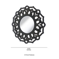 Wooden Mirror Blooming Lotus Wall Decor with Floral Engraving, Black - BM211081