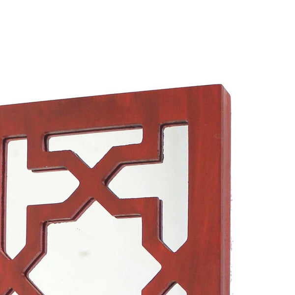 17 Inch Mirrored Wall Art, Candle Holder Sconce, Lattice Design, Red - BM211082