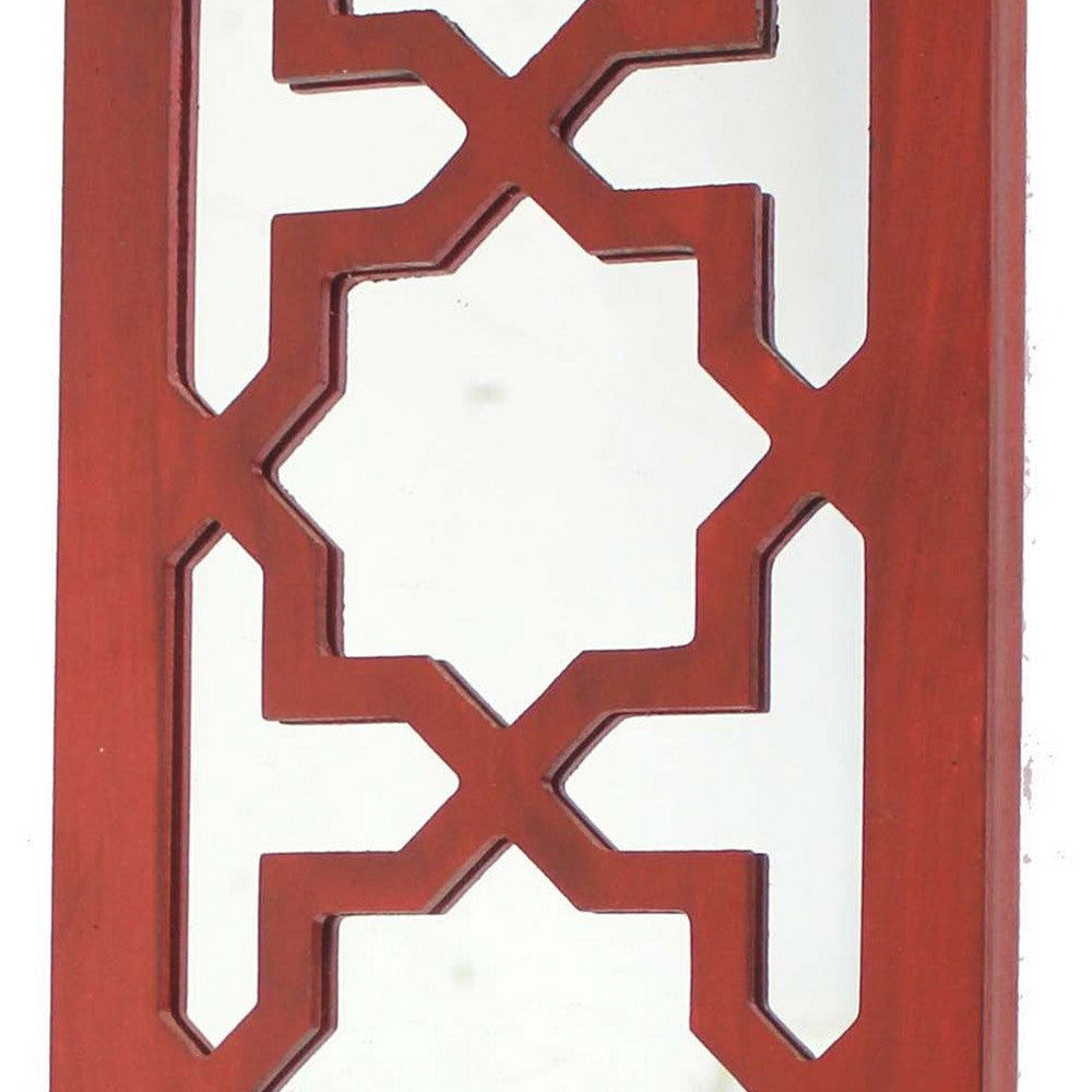 17 Inch Mirrored Wall Art, Candle Holder Sconce, Lattice Design, Red - BM211082