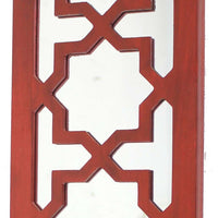 17 Inch Mirrored Wall Art, Candle Holder Sconce, Lattice Design, Red - BM211082