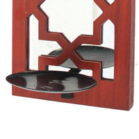 17 Inch Mirrored Wall Art, Candle Holder Sconce, Lattice Design, Red - BM211082