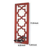 17 Inch Mirrored Wall Art, Candle Holder Sconce, Lattice Design, Red - BM211082
