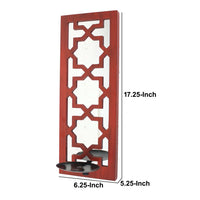 17 Inch Mirrored Wall Art, Candle Holder Sconce, Lattice Design, Red - BM211082