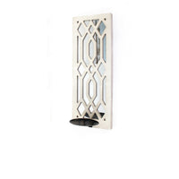 17 Inch Mirrored Wall Art, Candle Holder Sconce, Lattice Design, White - BM211083