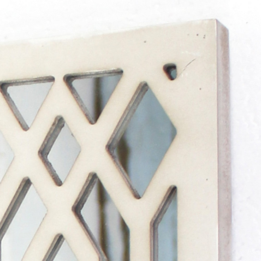 17 Inch Mirrored Wall Art, Candle Holder Sconce, Lattice Design, White - BM211083