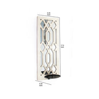 17 Inch Mirrored Wall Art, Candle Holder Sconce, Lattice Design, White - BM211083