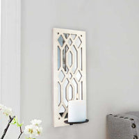 17 Inch Mirrored Wall Art, Candle Holder Sconce, Lattice Design, White - BM211083