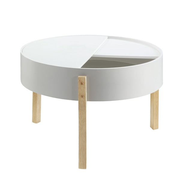 Round Wooden Coffee Table with Hidden Storage, White and Brown - BM211089