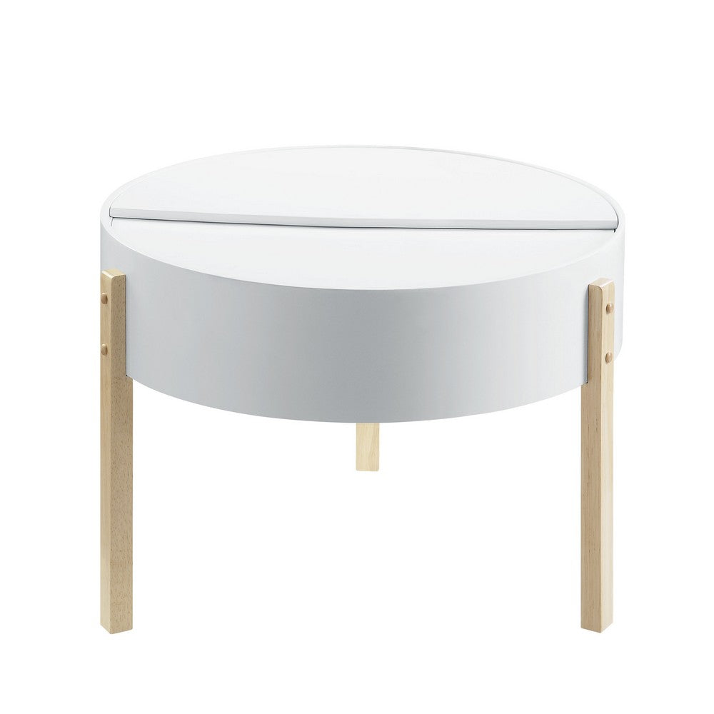 Round Wooden Coffee Table with Hidden Storage, White and Brown - BM211089