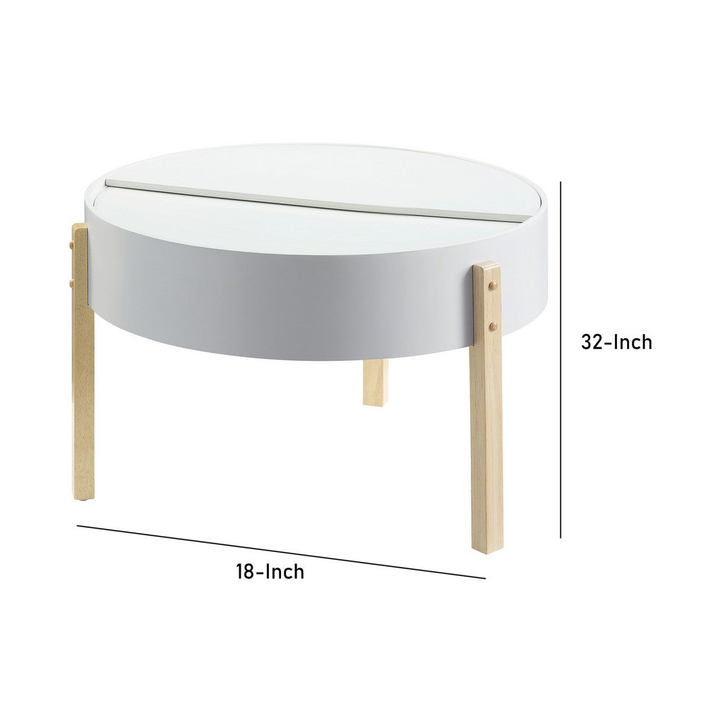 Round Wooden Coffee Table with Hidden Storage, White and Brown - BM211089